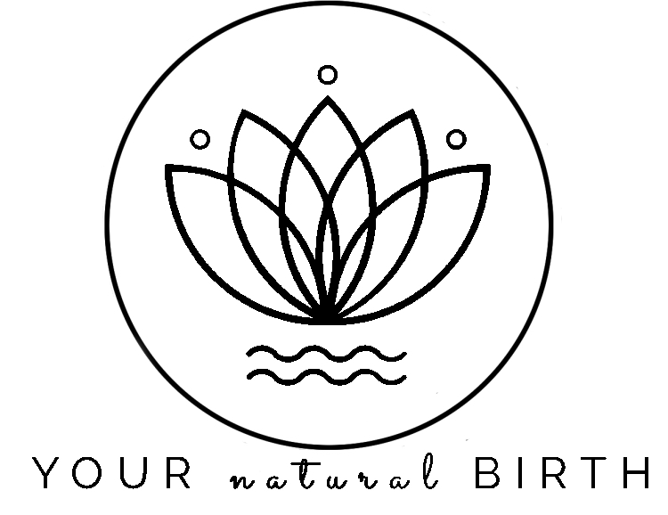 Line drawing of lotus on water logo with Your natural Birth underneath